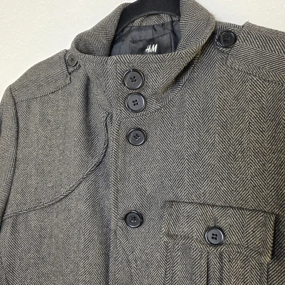 H&M Gray Wool Button Jacket -  Military Preppy Peacoat - Men's 40R - Picture 12 of 17